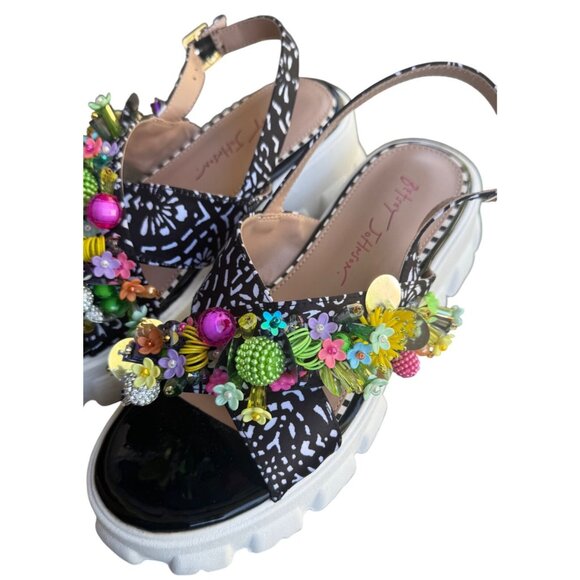 Betsey Johnson Women's  Jeweled Frankee Platform Sandals Size 7 Black & White - Picture 5 of 10
